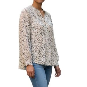 Beachlunchlounge Cream Tan Floral Long Sleeve Blouse size Medium